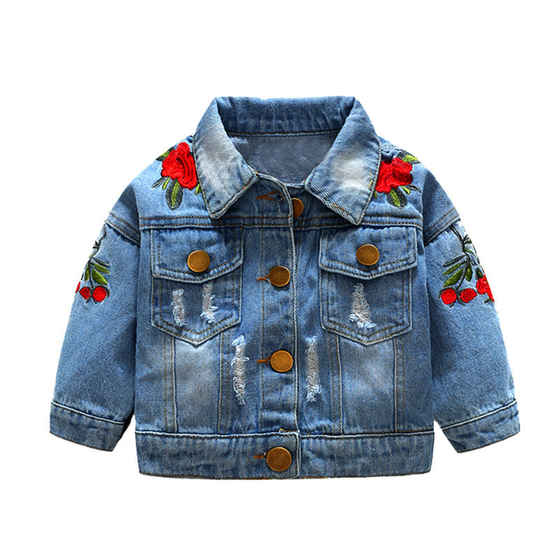 European and american children's spring collection: new embroidered outerwear, baby denim jackets - cross-border denim jacket