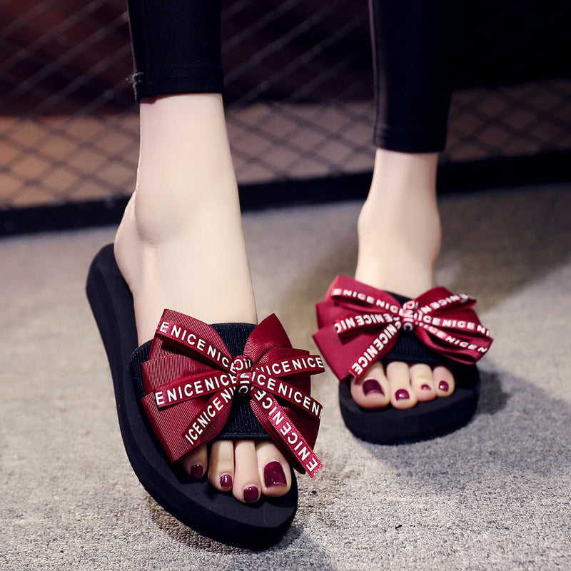 Shanjiao 6cm thick sole slippers women's beach flip-flops women's summerfashionoutwearcutebows sandals