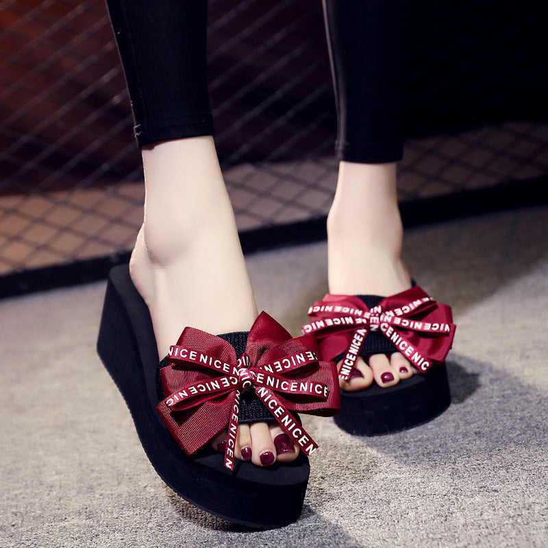 Shanjiao 6cm thick sole slippers women's beach flip-flops women's summerfashionoutwearcutebows sandals