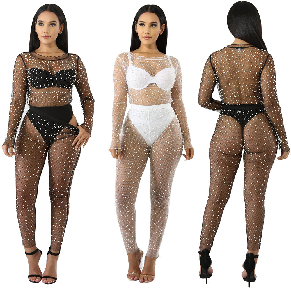 K8577 summer mesh sexy perspective foam beads two-piece set (excluding primer clothes)