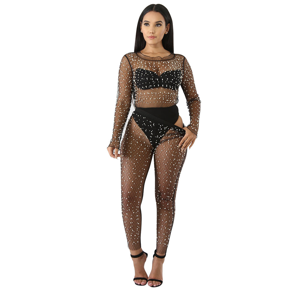 K8577 summer mesh sexy perspective foam beads two-piece set (excluding primer clothes)