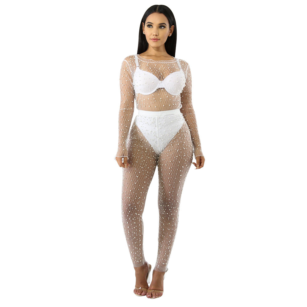 K8577 summer mesh sexy perspective foam beads two-piece set (excluding primer clothes)