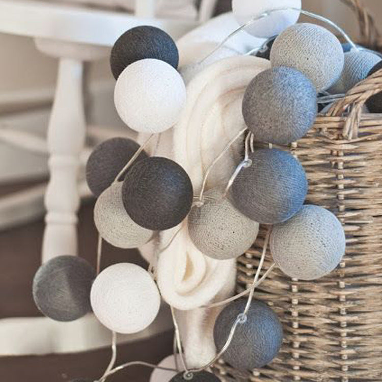 Handmade cotton thread ball ambient light string light battery box led colorful light string festival room decorative light outdoor ball light