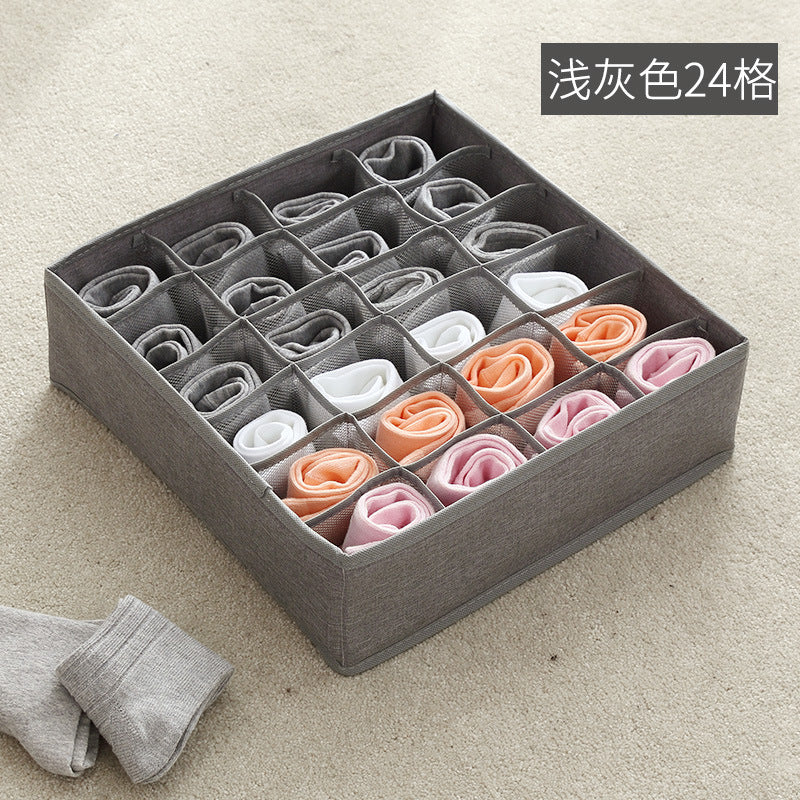 Preferred high elastic ion mesh multi-grid foldable underwear, socks storage box, washable and divided compartment wardrobe finishing box