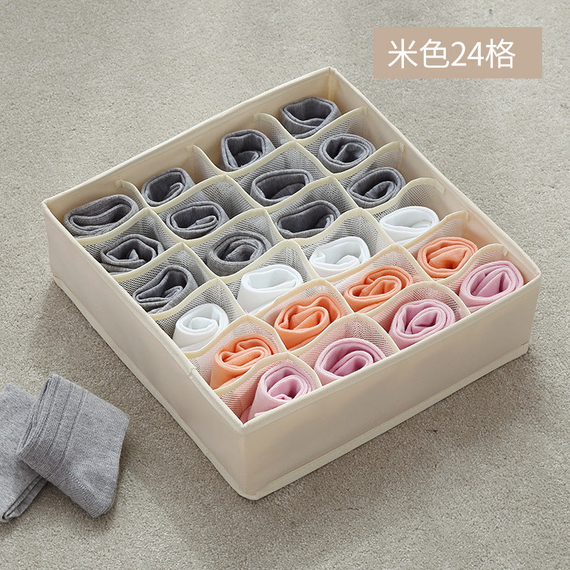 Preferred high elastic ion mesh multi-grid foldable underwear, socks storage box, washable and divided compartment wardrobe finishing box
