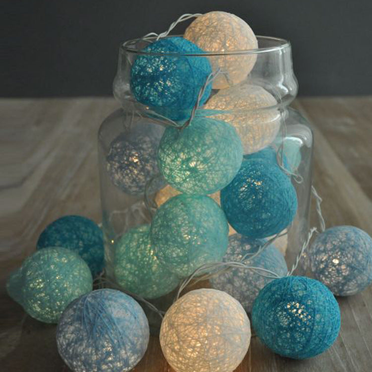 Handmade cotton thread ball ambient light string light battery box led colorful light string festival room decorative light outdoor ball light