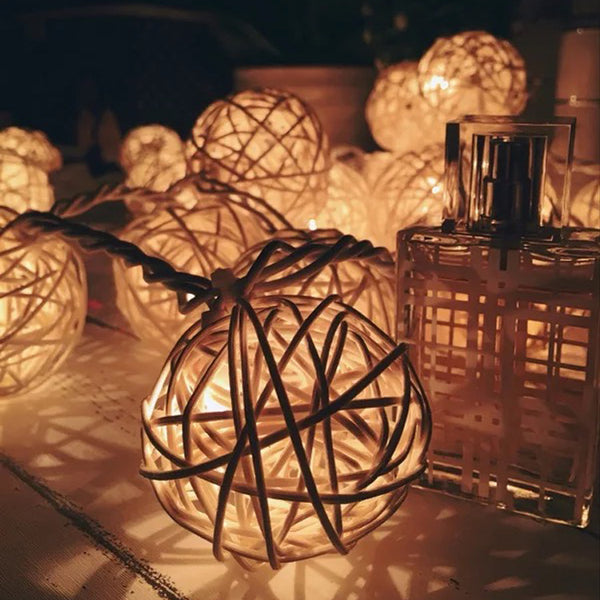 Nordic rattan weaving art Thai handmade rattan ball led light string restaurant bar counter bedroom creative personalized light string