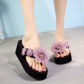 Shanjiao 2025 handmade flower black flip-flops women's summer fashionoutwear slippers women's summer thick solenon-slip beach slippers