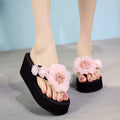 Large order flash handmade flower black flip-flops women's summer fashionoutwear slippers women's summer thick solenon-slip beach slippers