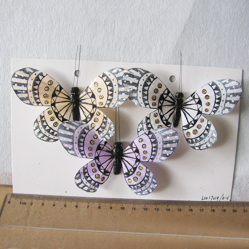 Customized three-dimensional handmade feather butterfly garden Christmas decoration lighting simulation butterfly crafts