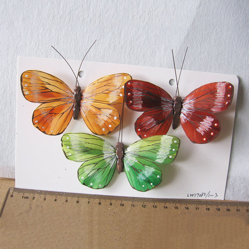 Customized three-dimensional handmade feather butterfly garden Christmas decoration lighting simulation butterfly crafts