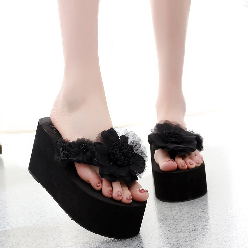 Women's 11cm super high heel slippers - sexy summer cute bowknot platform fashion outdoor non-slip nightclub flip-flops