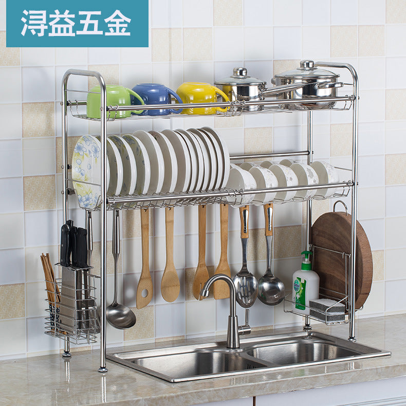 Small batch stainless steel drain dish storage rack Multifunctional double-layer kitchen dish chopstick plate Kitchenware rack