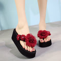 Large order flash handmade flower black flip-flops women's summer fashionoutwear slippers women's summer thick solenon-slip beach slippers