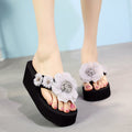 Large order flash handmade flower black flip-flops women's summer fashionoutwear slippers women's summer thick solenon-slip beach slippers