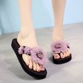 Shanjiao 2025 handmade flower black flip-flops women's summer fashionoutwear slippers women's summer thick solenon-slip beach slippers
