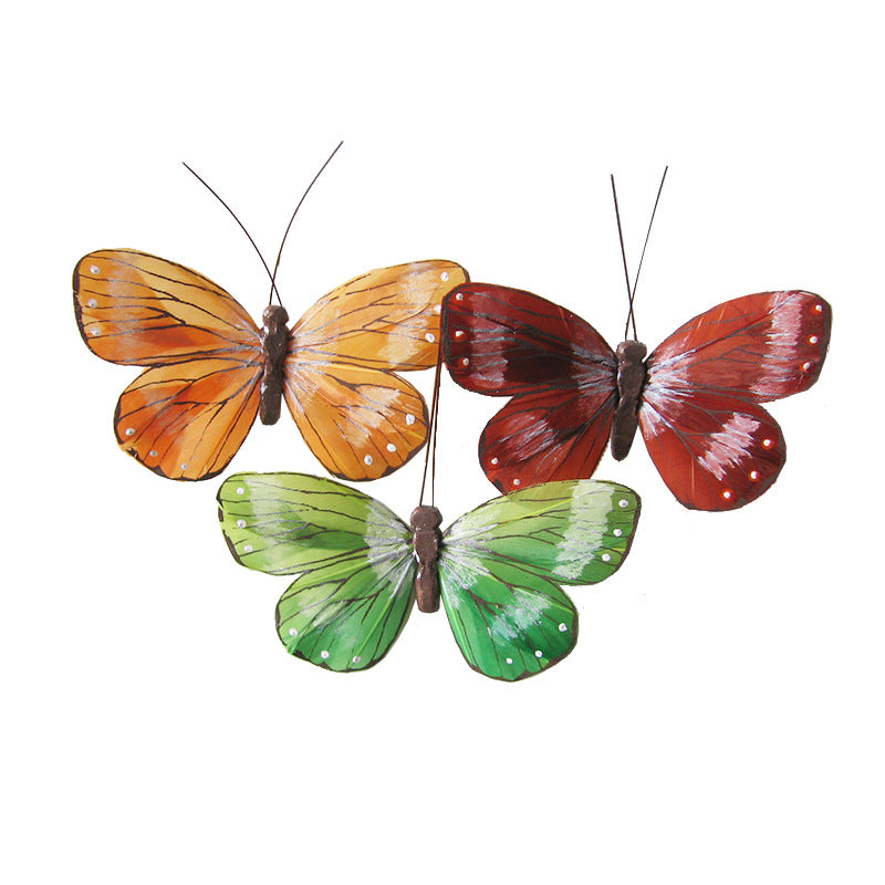 Customized three-dimensional handmade feather butterfly garden Christmas decoration lighting simulation butterfly crafts