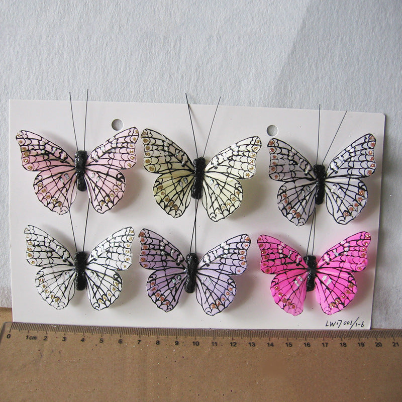 Customized three-dimensional handmade feather butterfly garden Christmas decoration lighting simulation butterfly crafts