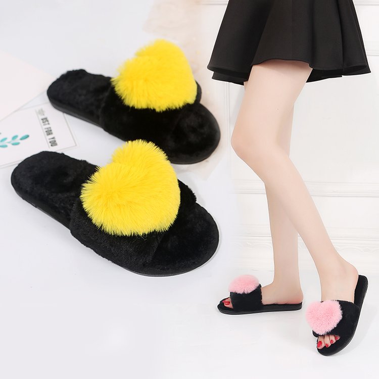 New indoor and outdoor heattech home stuffed slippers fall and winter confinement shoes heart-shaped fur slippers wholesale one-word cotton slippers