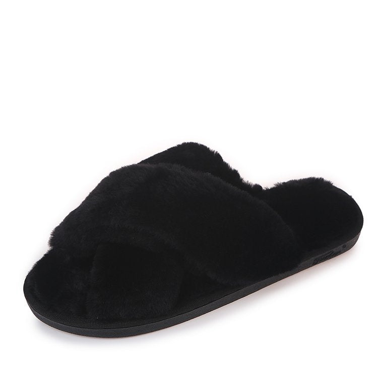 2024 fall/winter new fuzzy slippers for women, open-toe cotton slippers for home, crossover outdoor slippers, plus size women's slippers, thong sandals