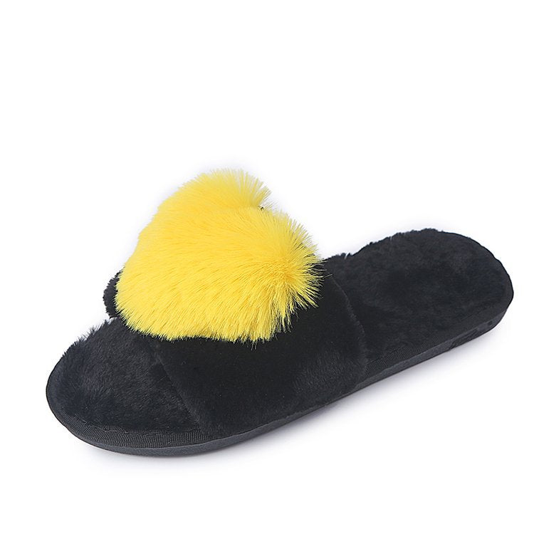 New indoor and outdoor heattech home stuffed slippers fall and winter confinement shoes heart-shaped fur slippers wholesale one-word cotton slippers