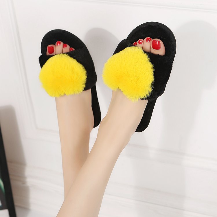 New indoor and outdoor heattech home stuffed slippers fall and winter confinement shoes heart-shaped fur slippers wholesale one-word cotton slippers