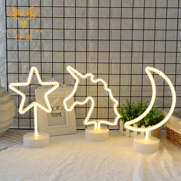 Wholesale New Interior Decoration Light LED Neon Light Flamingo Love Star Modeling Light USB Color Light Battery Box
