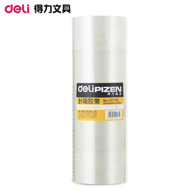 Deli Pinzheng sealing tape 33178A transparent large tape 6cm * 60m5 rolls/cylinder width tape packing tape