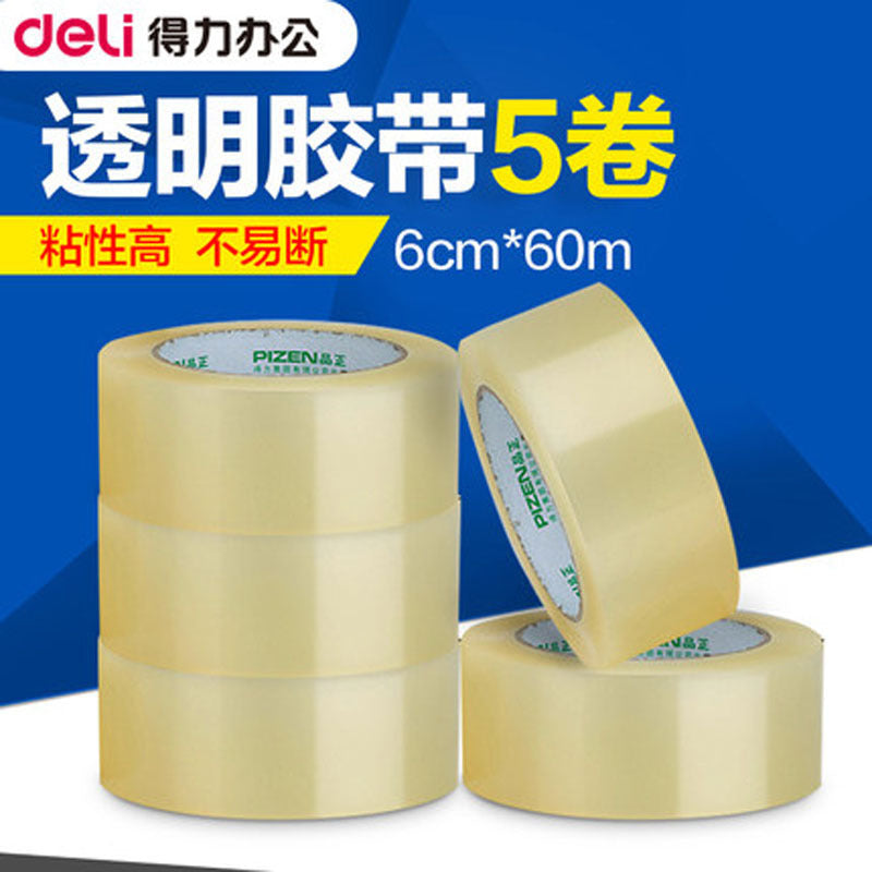 Deli Pinzheng sealing tape 33178A transparent large tape 6cm * 60m5 rolls/cylinder width tape packing tape