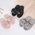 Korean new style chanel-inspired bowknot women's cotton slippers - fashionable indoor/outdoor rhinestone-stitched all-season slides