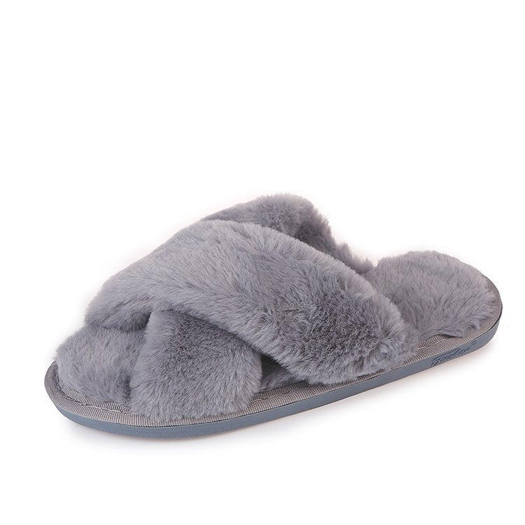2024 fall/winter new fuzzy slippers for women, open-toe cotton slippers for home, crossover outdoor slippers, plus size women's slippers, thong sandals