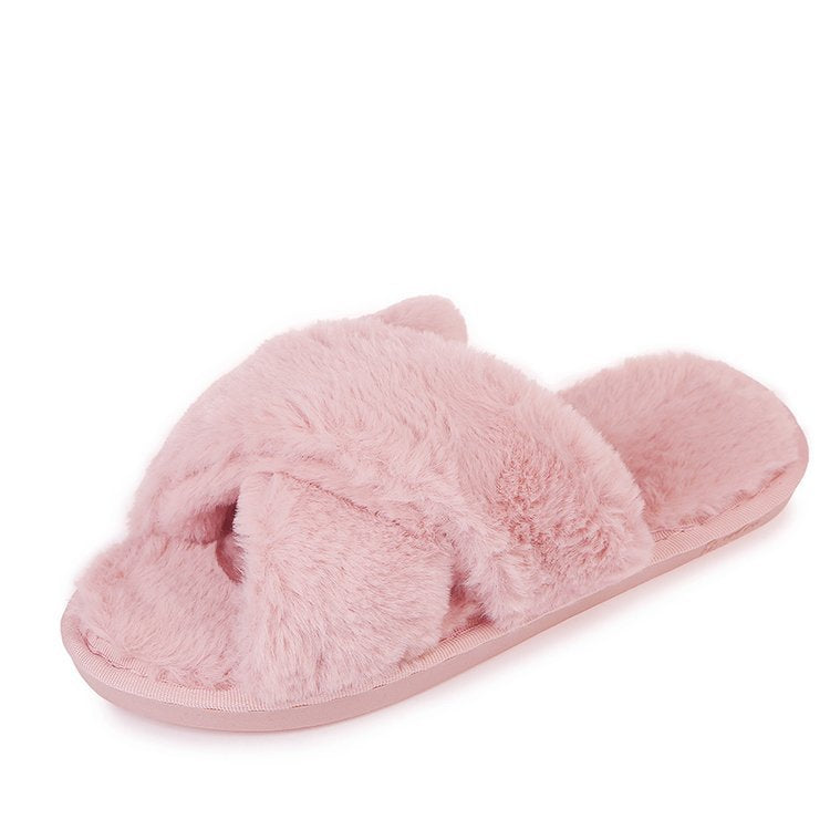 2024 fall/winter new fuzzy slippers for women, open-toe cotton slippers for home, crossover outdoor slippers, plus size women's slippers, thong sandals
