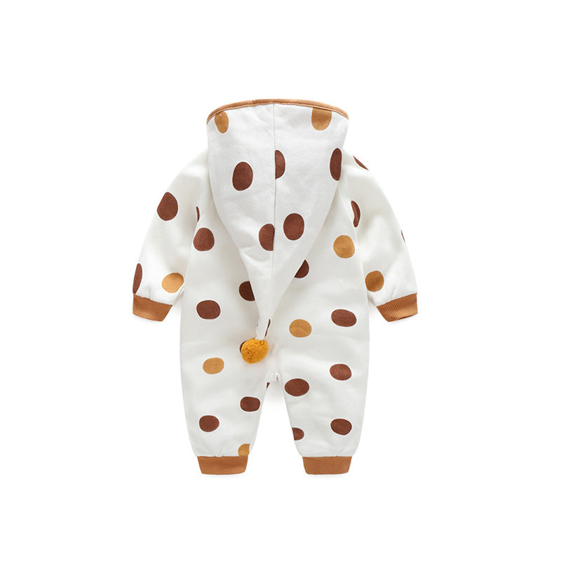 Fall and winter new korean pure cotton long sleeves men's and women's baby hooded romper crawling suit printing baby one-piece clothing