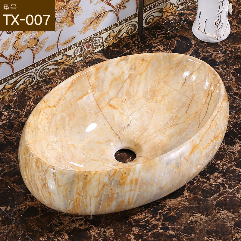陶瓷台上盆洗手盆椭圆艺术大理石纹洗面盆彩色洗脸盆酒店工程家用