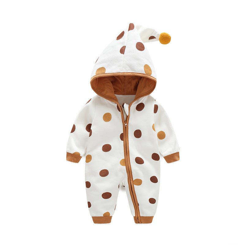 Fall and winter new korean pure cotton long sleeves men's and women's baby hooded romper crawling suit printing baby one-piece clothing