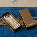 Chaobai new arrival ceramic handle knife, fork and spoon suit four-character pattern stainless steel spoon housewarming gift tableware factory wholesale