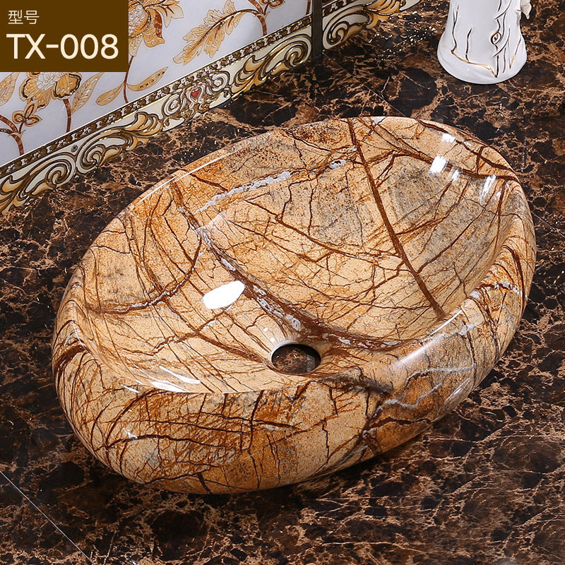 陶瓷台上盆洗手盆椭圆艺术大理石纹洗面盆彩色洗脸盆酒店工程家用