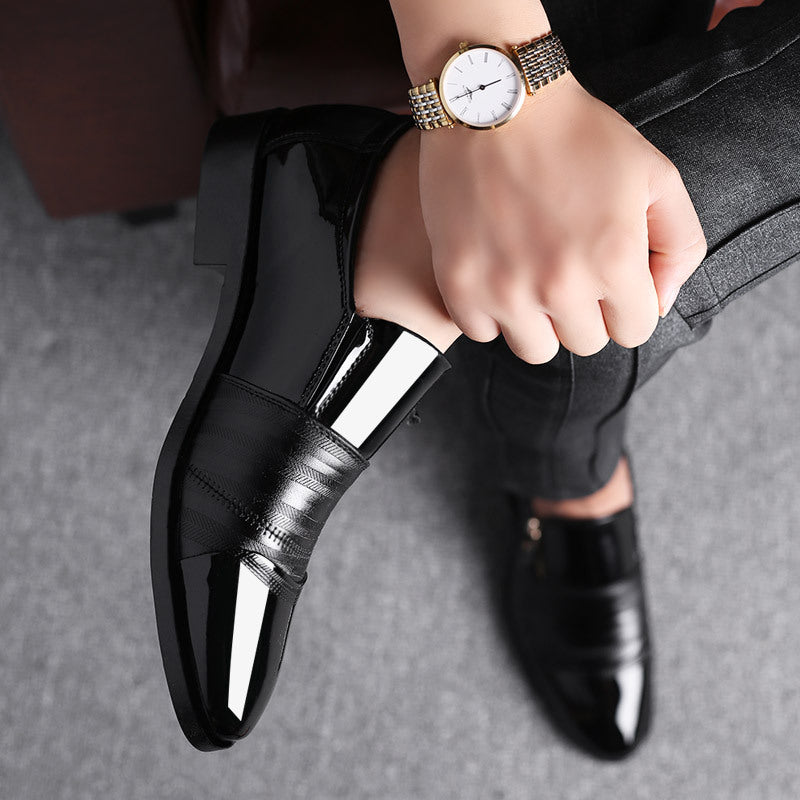 New plus size men's business formal leather shoes, pointed toe slip-on casual loafers - dropshipping available
