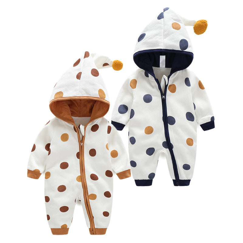 Fall and winter new korean pure cotton long sleeves men's and women's baby hooded romper crawling suit printing baby one-piece clothing