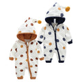Fall and winter new korean pure cotton long sleeves men's and women's baby hooded romper crawling suit printing baby one-piece clothing