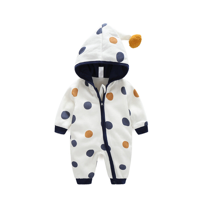Fall and winter new korean pure cotton long sleeves men's and women's baby hooded romper crawling suit printing baby one-piece clothing