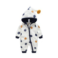 Fall and winter new korean pure cotton long sleeves men's and women's baby hooded romper crawling suit printing baby one-piece clothing