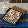 Chaobai new arrival ceramic handle knife, fork and spoon suit four-character pattern stainless steel spoon housewarming gift tableware factory wholesale