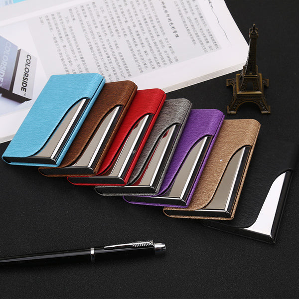 Wholesale LOGO business gift business card box new style stainless steel card box metal aluminum alloy creative PU business card holder