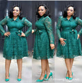 Aliexpress hot-selling african-inspired long-sleeve shirt collar lace cardigan a-line dress with cinched waist - special offer!