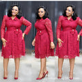 Aliexpress hot-selling african-inspired long-sleeve shirt collar lace cardigan a-line dress with cinched waist - special offer!