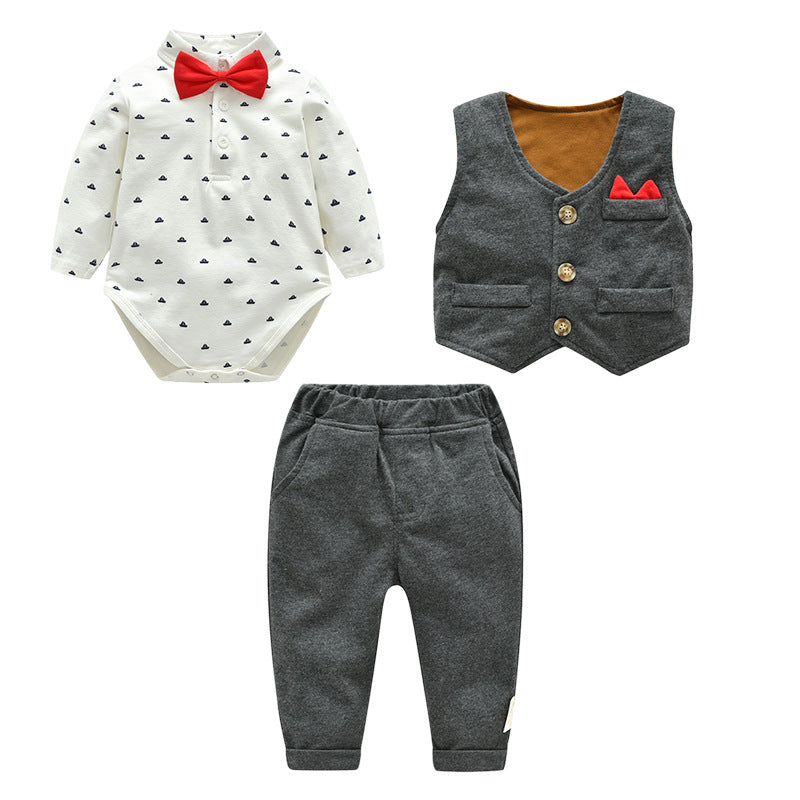 Export children's clothing spring & fall new arrivalkidssuit gentleman wearing bow tie baby clothes one-year-old boy formal wear