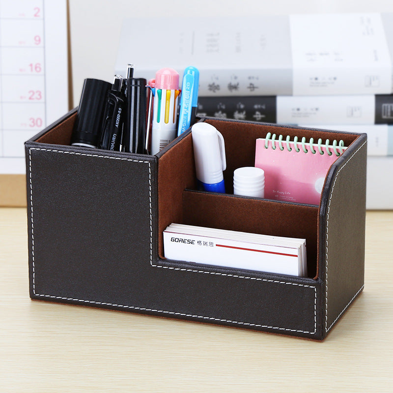 Creative Office Pen Holder ins High Value Leather Storage Holder Stylish and Simple Multifunctional Storage Box Desktop Gifts