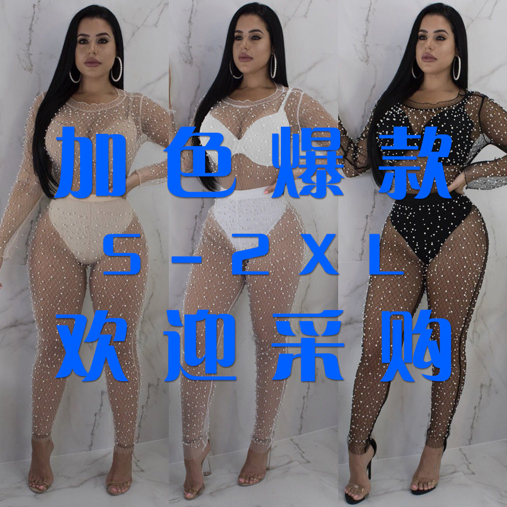K8577 summer mesh sexy perspective foam beads two-piece set (excluding primer clothes)