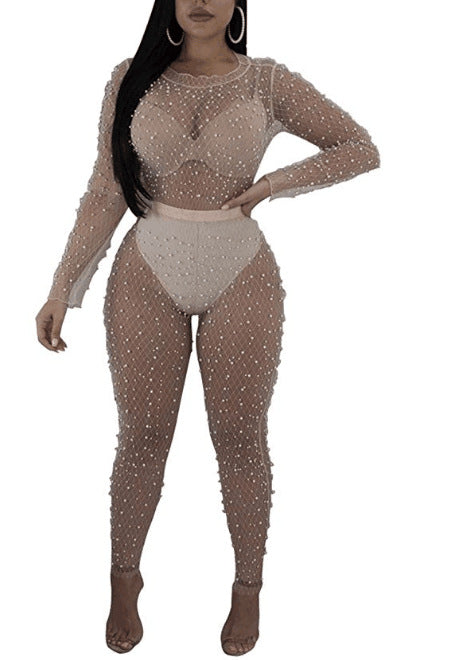 K8577 summer mesh sexy perspective foam beads two-piece set (excluding primer clothes)